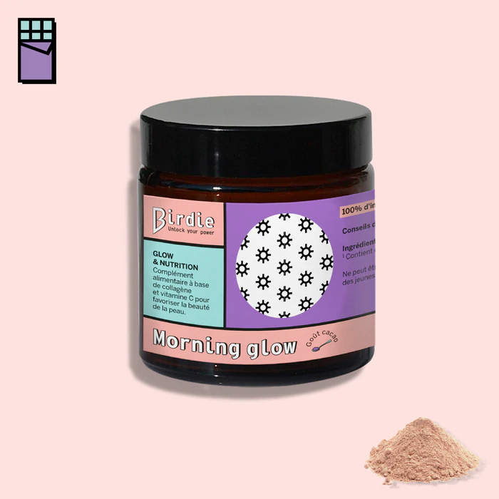 Birdie Nutrition „Morning Glow“ kakavos skonio geriamieji milteliai skaisčiai odai, 75 g